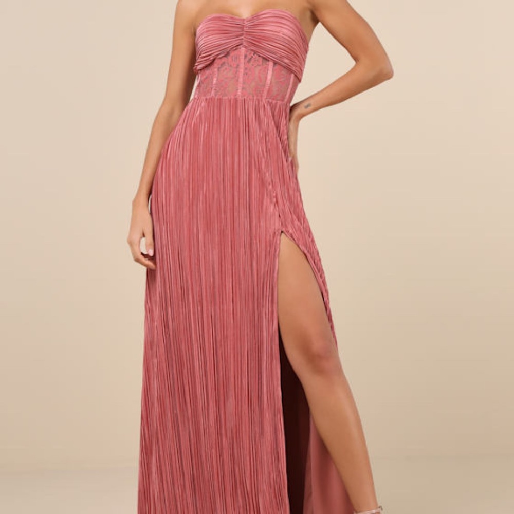 Lulus Desme Rose Pink Satin Plisse Strapless Maxi Dress - Size XXS